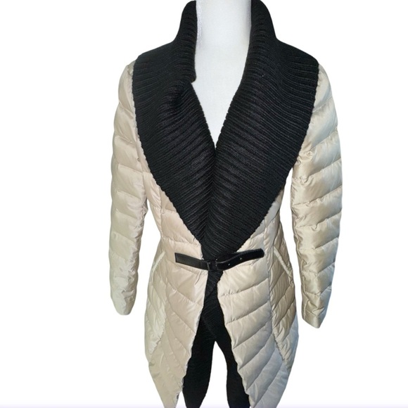 New! On Parle de Vous Paris Champagne Black Knit Shawl Collar Down Coat Sz XS-S - Picture 16 of 16